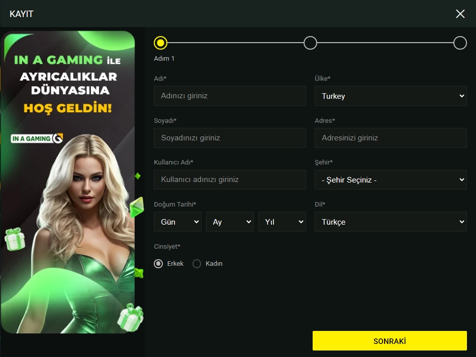 inagaming üyelik & kayıt